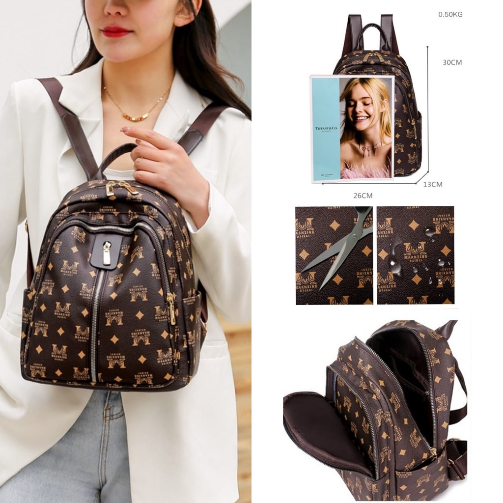 TAS RANSEL WANITA PREMIUM KOREA KULIT MURAH COKLAT VEILLO TA425B7 IMPORT BACKPACK PUNGGUNG SEKOLAH ABG KULIAH GENDONG FASHION KERJA ANTI AIR