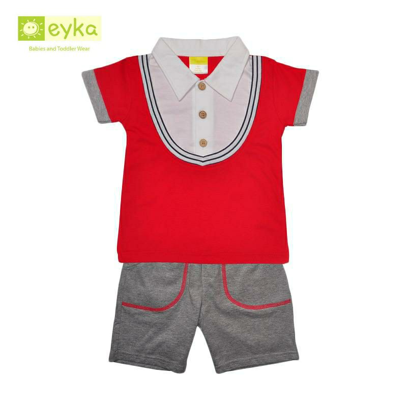 BARU Setelan Anak Cowok Eyka Ori Murah - Set Baju Celana Cardigan Anak Merah - Baju Kerah Anak Laki