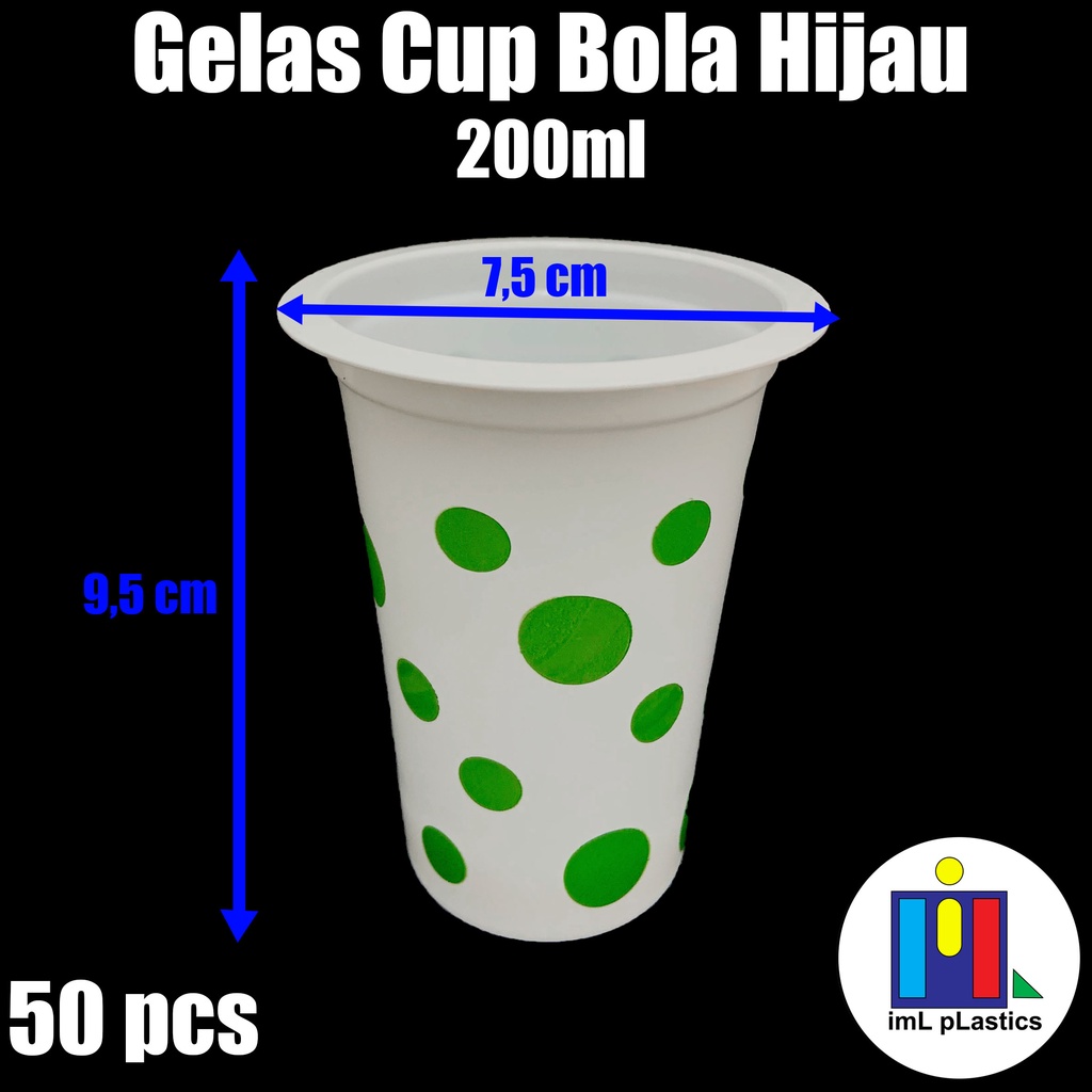 Gelas Plastik Bola / Polkadot Hijau Cup 200 ml - isi 50 pcs