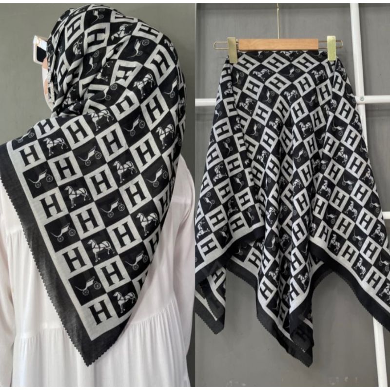HIJAB SEGI EMPAT MOTIF, HIJAB VOAL MOTIF H, KERUDUNG SEGI EMPAT MOTIF