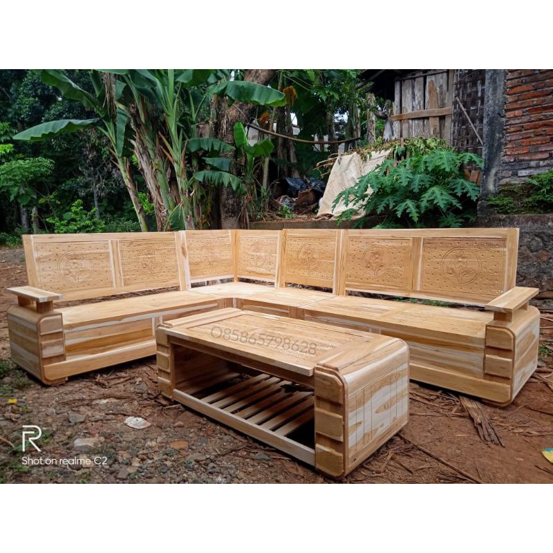 READY STOK Kursi sudut minimalis koper kayu jati mentahan kursi tamu minimalis jati asli meja kursi 
