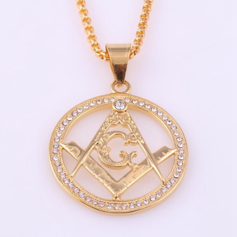 Kalung Liontin Masonic Inlaid Zircon Gaya Hip Hop Untuk Pria