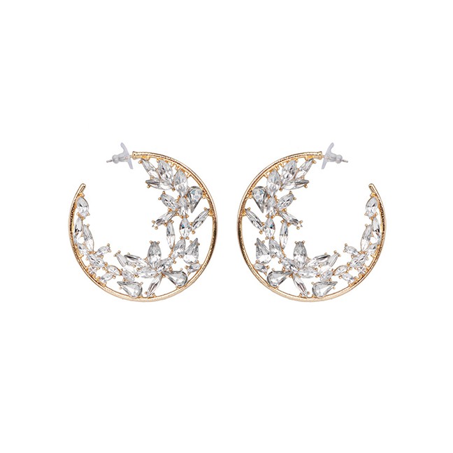 LRC Anting Tusuk Fashion White Diamond C-shaped Earrings F6766X