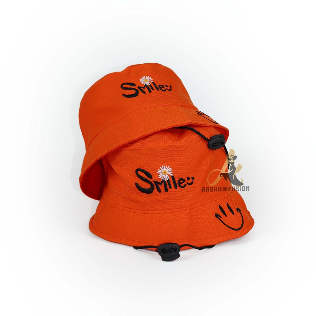 Topi Bucket Anak Tali Bordir 2 Gambar Smile-Daisy