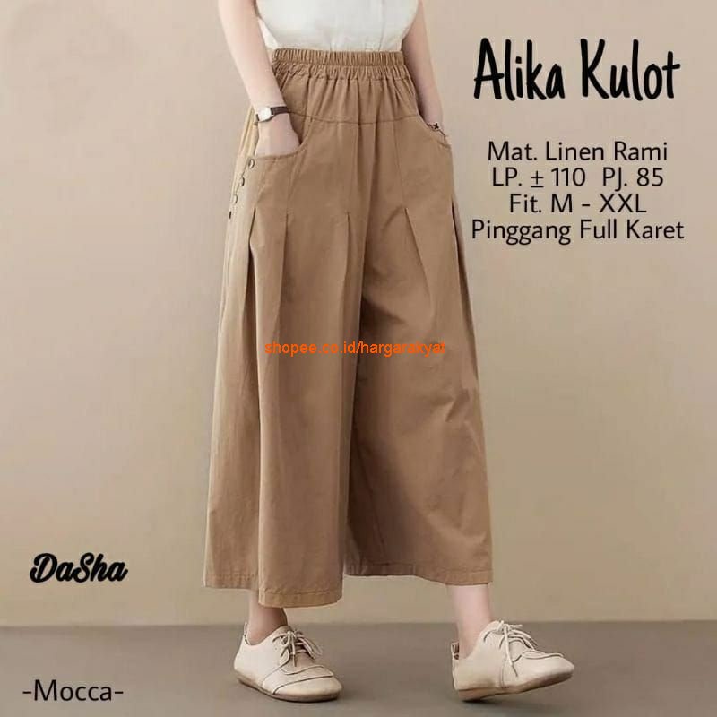 KULOT LINEN PREMIUM ALIKA LINEN RAMI / OOTD LINEN KULOT AKSEN SAKU KANCING