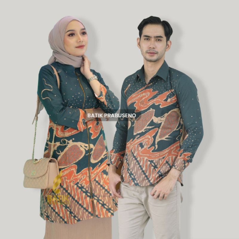 Baju Batik Couple Cowok Cewek Lengan Panjang Anggita Hijau Full Furing Jumbo Kemeja Pria Slim Fit Tu