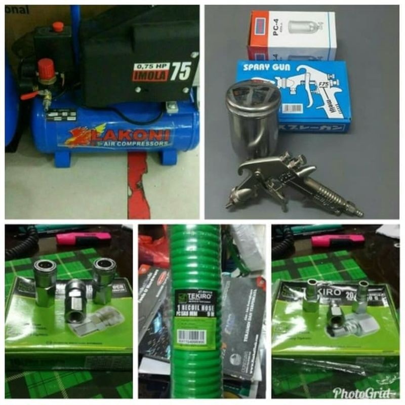 PAKET KOMPRESOR LAKONI IMOLA 75 CAT SPRAY GUN MEIJI F 75 F75