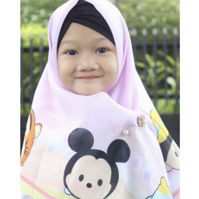 VOAL PRINTING ANAK MOTIF TSUM-TSUM / HIJAB ANAK KARAKTER LUCU / JILBAB ANAK / KERUDUNG ANAK