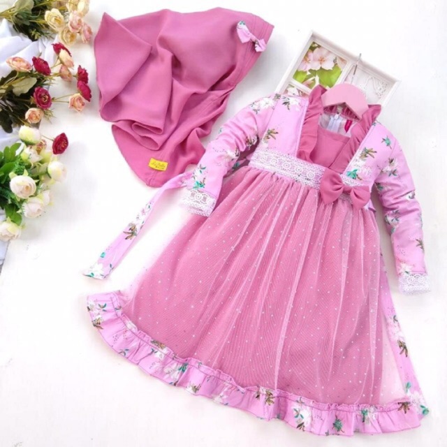 Gamis anak labella tutu dress KTW 14 pink