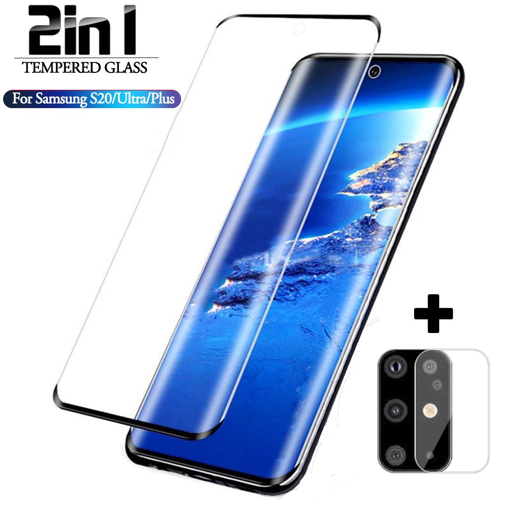 2in1 6D Curved Tempered Glass Screen Full Cover Screen Protector Explosion-proof Shockproof Anti-Scratch+Camera Flexible Glass Lens Film For Samsung Galaxy S20 S20+ Ultra