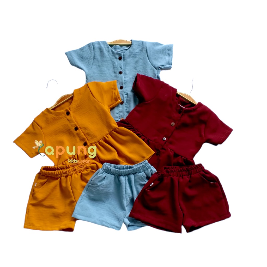 (Capung Kidswear) Setelan Crinkle One set Crincle Anak Perempuan 1-3 tahun