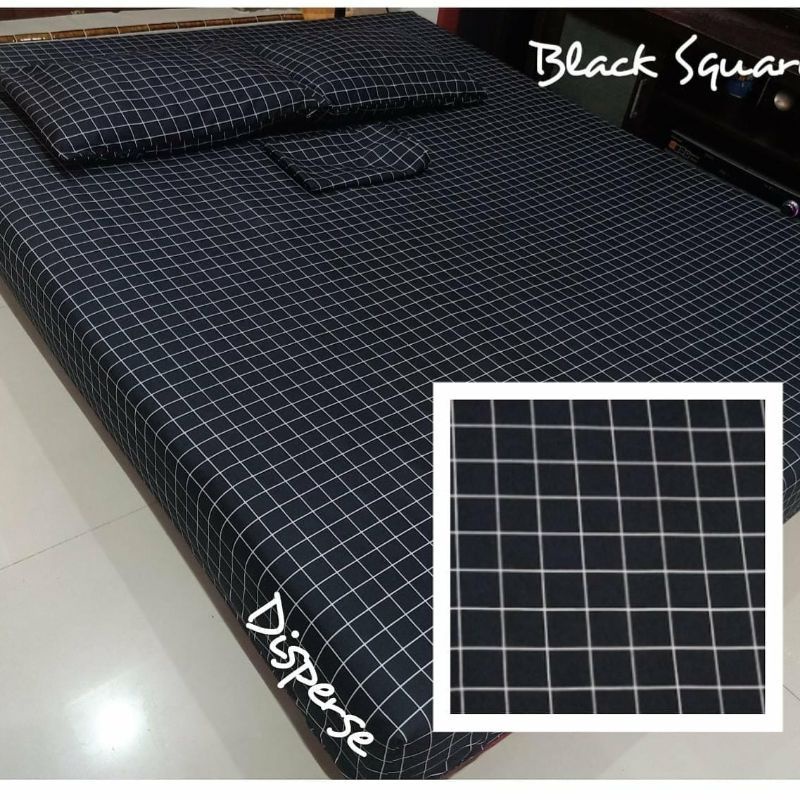 sprei aesthetic Korea || seprai kotak hitam, putih, navy, abu, UK 180x200