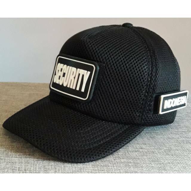 TOPI SECURITY - TOPI SECURITY TULISAN PUTIH 3PATCH JARING DOBEL MESH VELCRO