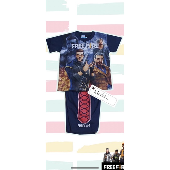 Setelan Baju Anak laki laki FF 2-13tahun karakter free fire bahan katun 100% baju anak sablonan-Model 2