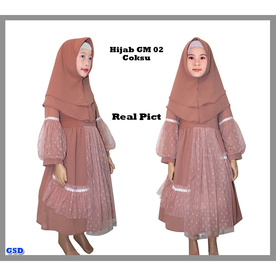 Hijab GM 01 GM 03/Dress Muslim Anak/Baju Gamis Anak Perempuan+GRATIS Kerudung/Busana Muslim Anak Motif Polkadot/Maxi Dress Hijab Anak