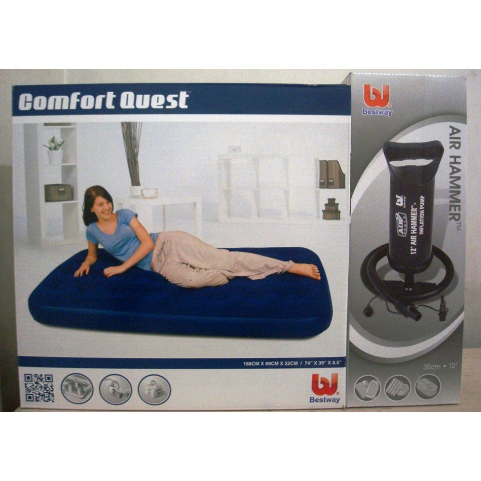 Bestway Flocked Air Bed Twin Kasur Ranjang Angin + Pompa Angin 12