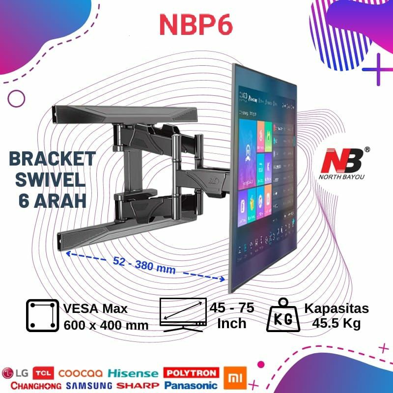 BRAKET TV BRACKET TV SWIVEL NORTH BAYOU 40 43 50 55 58 60 65 70 75 80 INCH
