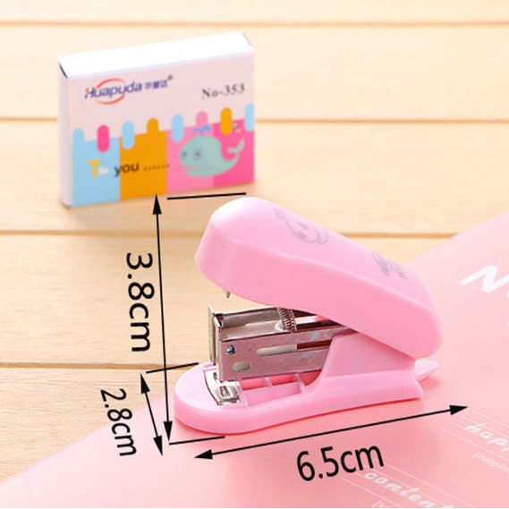 Staples Lucu Anak Sekolah Jepretan Stapler Cewek Set Mini Kecil Pink Biru Cowok dengan Isi