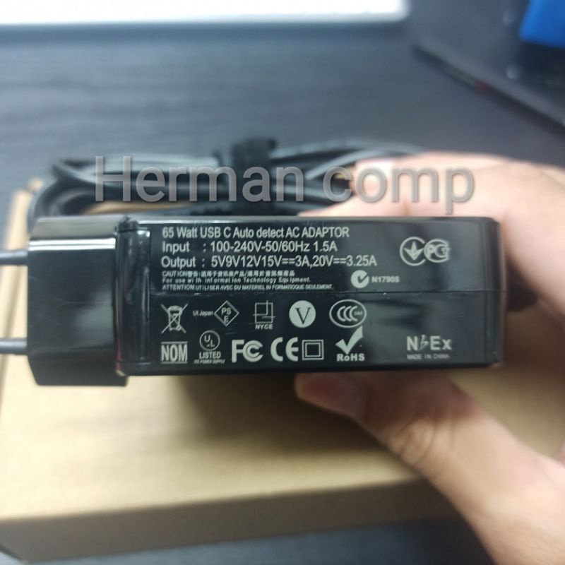 Original Adaptor Charger Universal 5V/9V/12V/15V-3A , 20V-3.25A 65W Type C