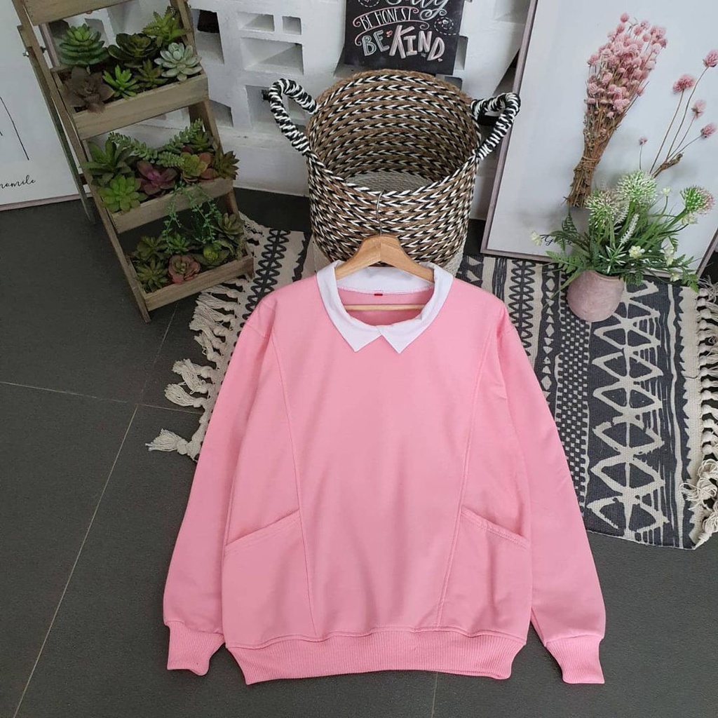 LUTEST Sweater Crewneck Kerah Polos Pria Wanita Terbaru Sweater Premium Fashion Kekinian Style Korean Bahan Fleece