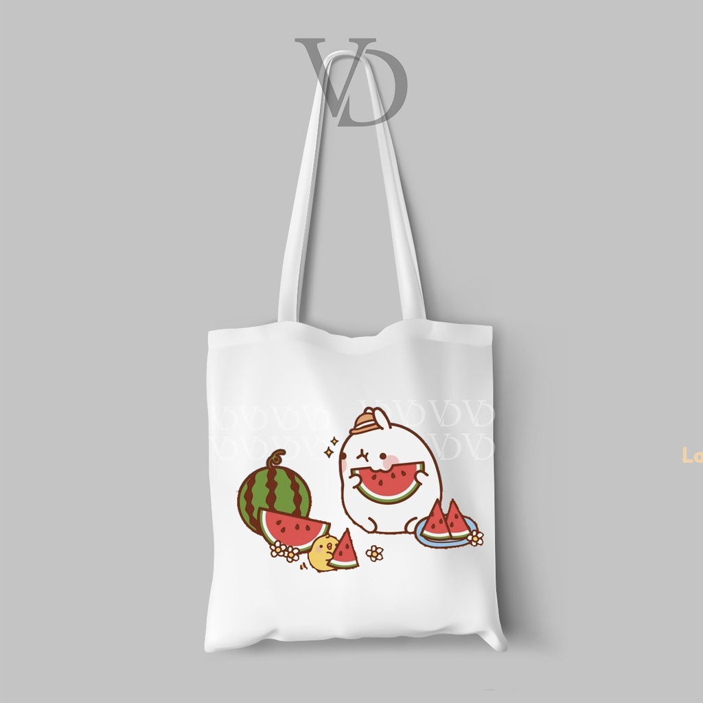 TOTE BAG BAHAN KANVAS MOTIF molang cute / korean TOTE BAG / TAS BELANJA korea