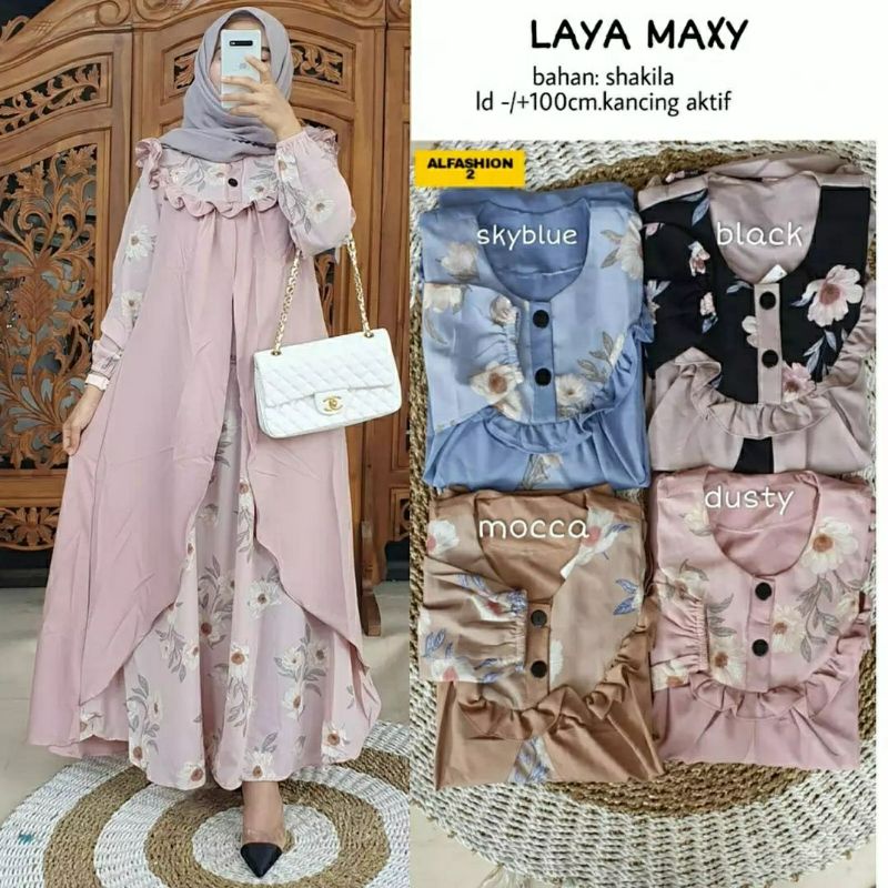 Laya Maxy, GAMIS WANITA MUSLIM CANTIK FIT XL BAHAN SHAKILA IMPORT LD 100 KANCING BUSUI TERMURAH OOTD