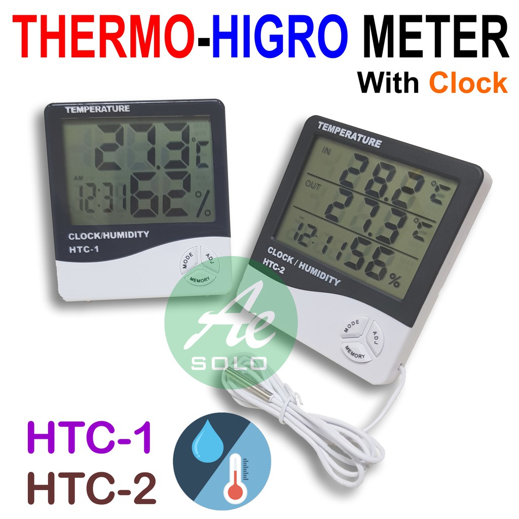 Thermo Higrometer with Clock Temperature Humidity Meter Thermometer Hygrometer HTC-1