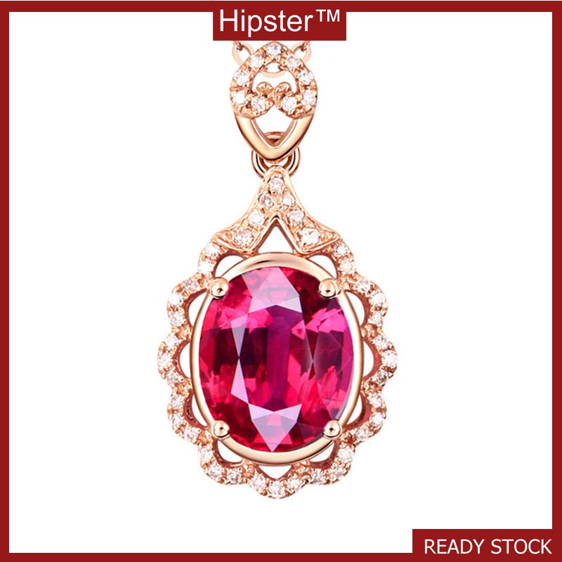 Hot Sale Full Diamond Ruby Pendant 18K Rose Gold Necklace