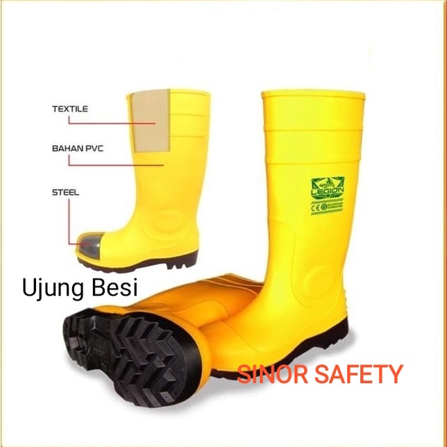 Sepatu Boot Rubber Safety LEGION Karet Ujung Besi Steel Toe Proyek