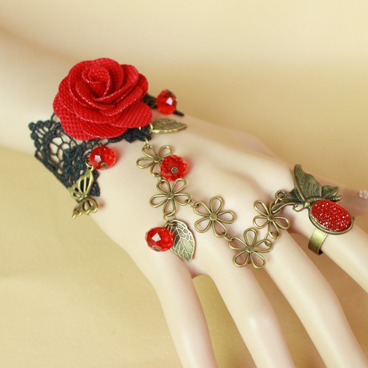 Women Flowers Bracelet Set Ring 8512