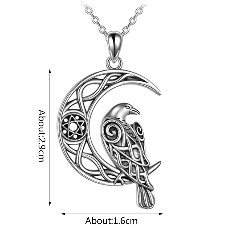 Fancyqube Kalung Liontin Bulan Sabit Pentagram Bahan Sterling Silver Untuk Pria Dan Wanita