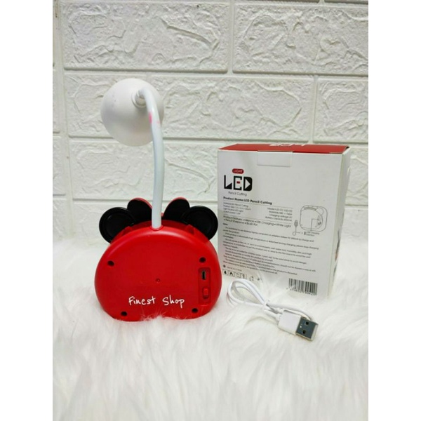 Lampu Meja LED USB Charge Lampu Belajar dengan Rautan Pensil Mickey Minnie Lights Study Lamp Stationery Case Tempat Alat Tulis Bolpen Pensil Holder Pencil Cutting Lucu Portable Desktop Table Lampu Tidur