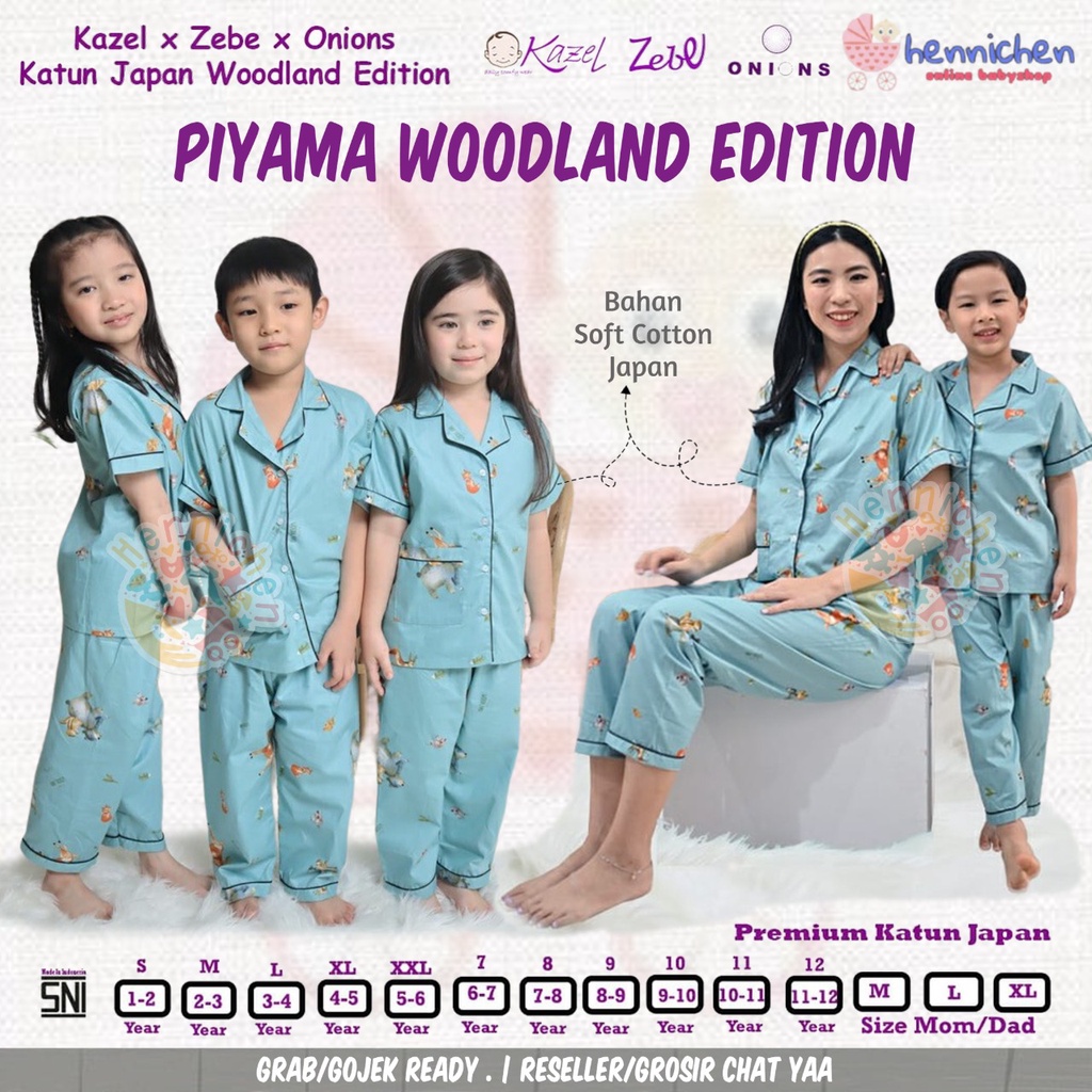 Onions KATUN Luxury Piyama MAMA MOM AND ME Katun Jepang - Babysaurus / WOODLAND Edition