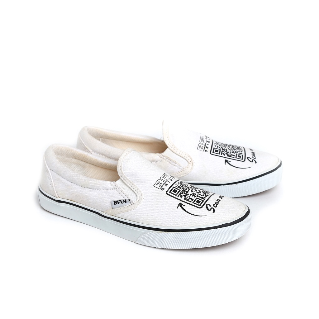 BFLY Sepatu Slip On Low Casual Basic Street Style SLAM SCAN ME White Barcode Canvas Original