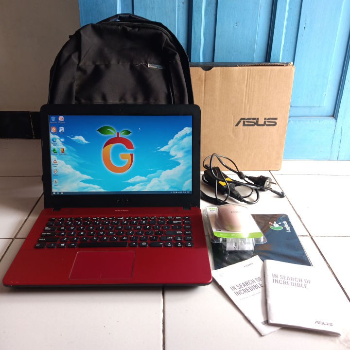 Asus X441S Merah Fullset Lengkap SSD 128GB RAM 4GB Intel Laptop Second Bekas Celeron N3060 Bluetooth