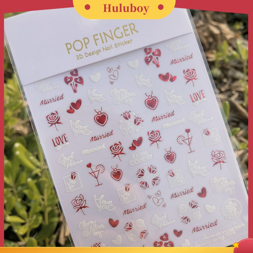 Huluboy Huluboy♡ Stiker Kuku 3D Motif Hati Saturation Valentines Day Untuk Manicure