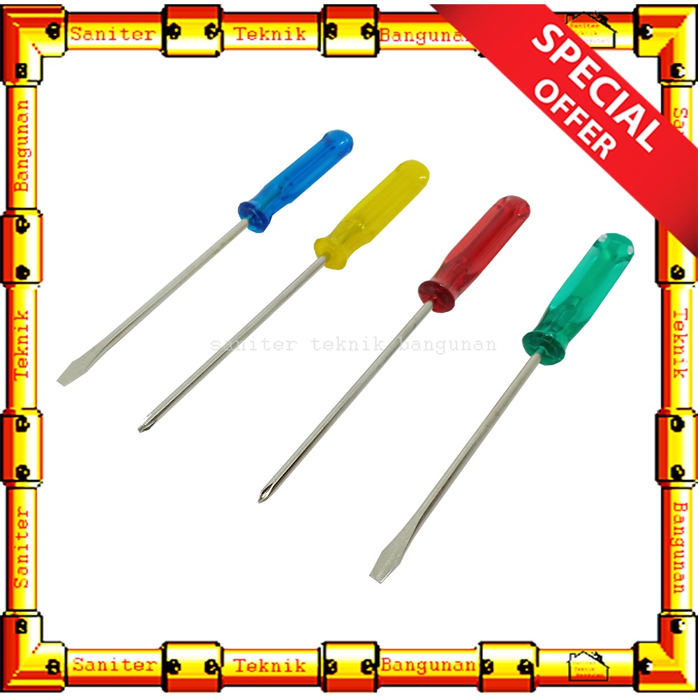 Obeng Set Plus Minus Besi Gagang Plastik 18CM Screw Drivers