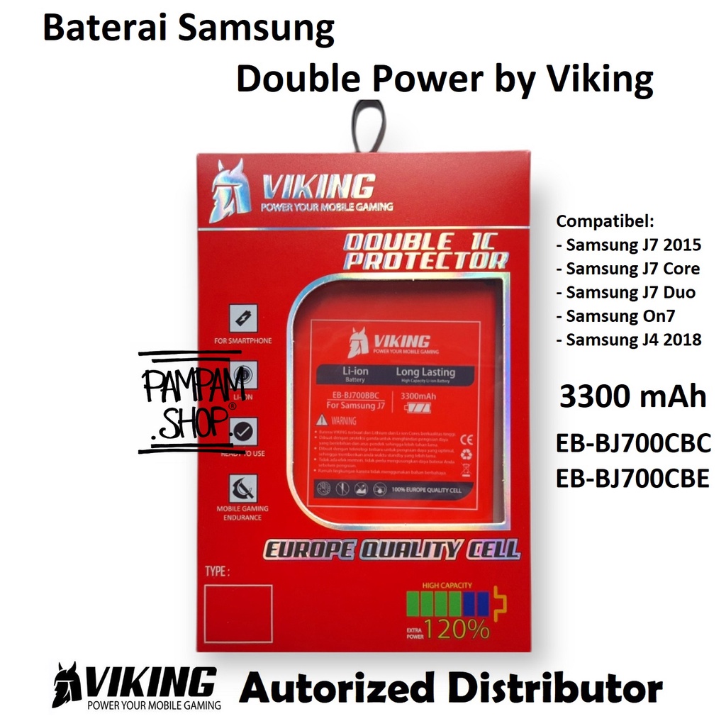 Baterai VIKING Double Power Samsung Galaxy J7 2015 J7 Core J701 Duo J4 J400 2018 On7 J700 J700F J720 Original Batre Batrai Battery HP Handphone Ori On 7