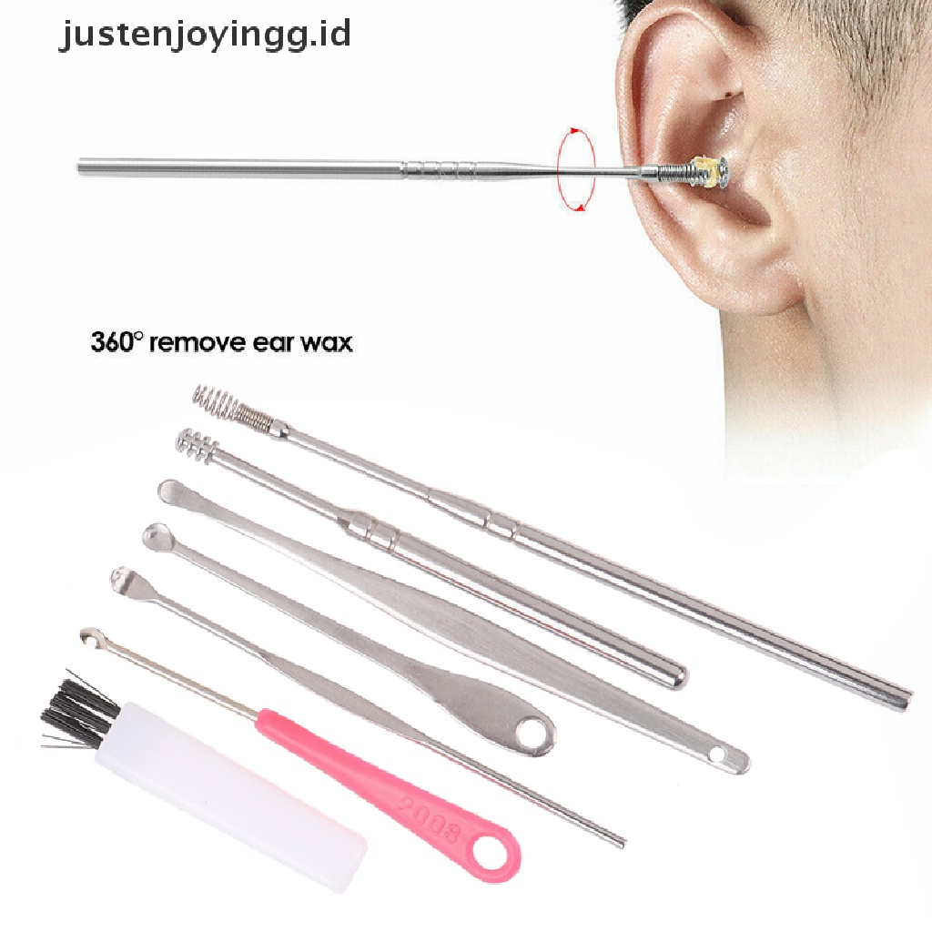 // justenjoyingg.id // 7Pcs/Set Stainless Steel Ear Pick Curette Wax Earpick Scoop Remover Cleaner Tool ~