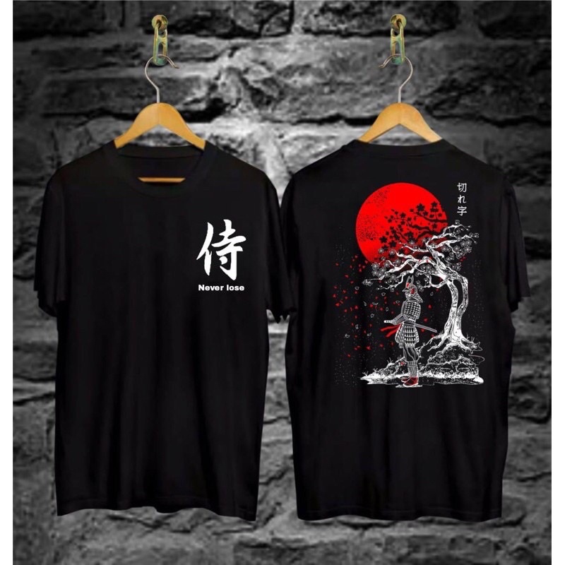 BAJU KAOS T SHIRT ATASAN DISTRO PRIA WANITA COWOK CEWEK TULISAN SAMURAI JEPANG JAPAN CINA CHINA ORI