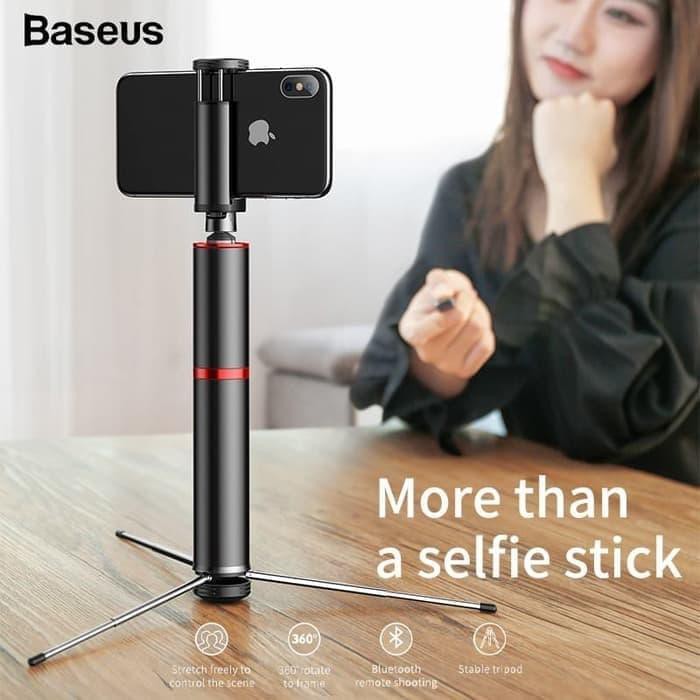 Unik BASEUS SELFIE STICK / TONGSIS BLUETOOTH SHUTTER TRIPOD HOLDER - Merah Diskon