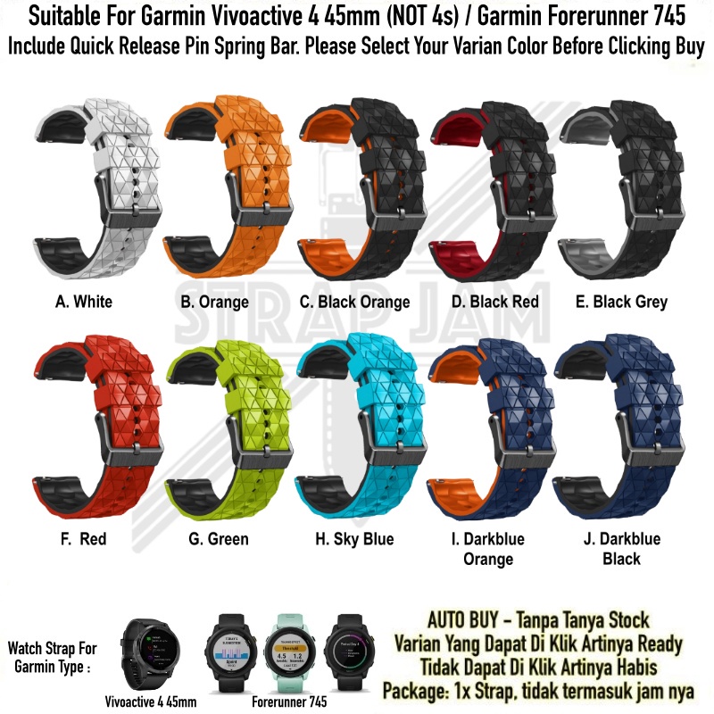 HPF 22mm Tali Jam Garmin Vivoactive 4 45mm / Forerunner 745 - Strap Rubber Silikon Model Diamond