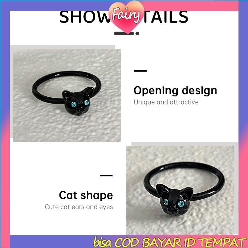 COD✨Cincin Jari Telunjuk Desain Kartun Kucing Hitam Untuk Wanita F