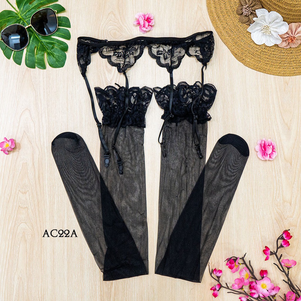 [BISA COD] GARTER BELT SABUK PAHA + STOCKING SEXY TRANSPARAN HITAM AC22A