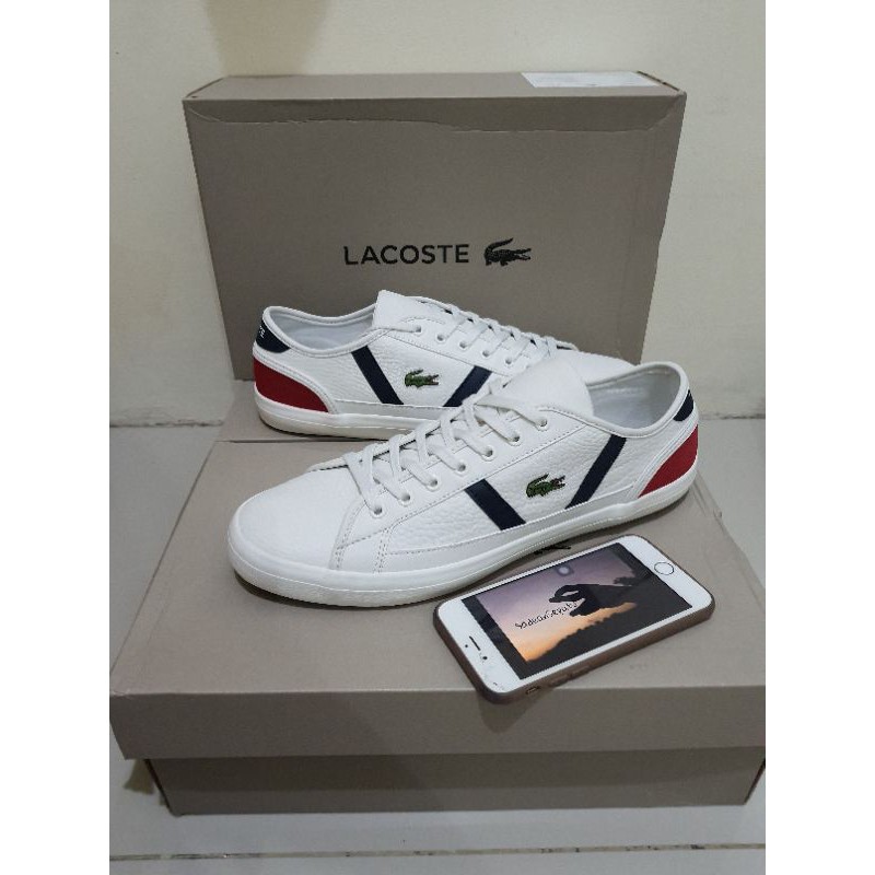 Sepatu Lacoste Sideline 120 5 CMA Off White Navy Red Leather Original New