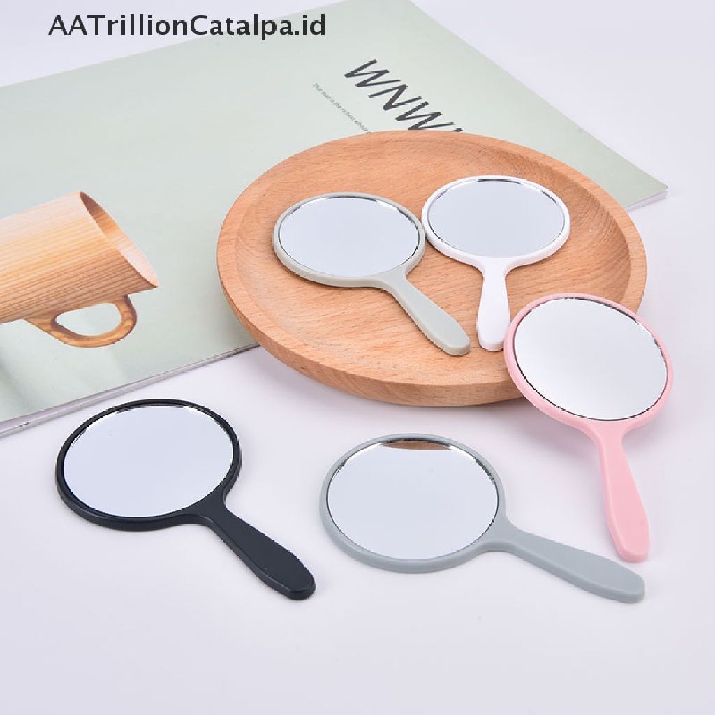 (AATrillionCatalpa) Cermin Makeup Bulat Dengan Gagang