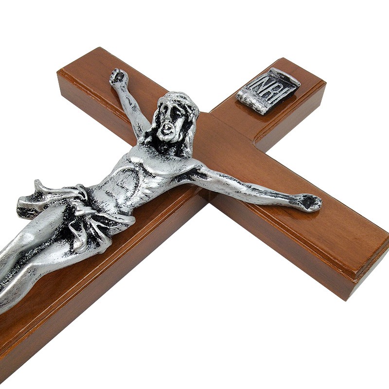 Benteng Onderdil Salib Dinding Kayu Jati Gantung 30 Cm Corpus Patung Yesus Inri Fiberglass Istimewa