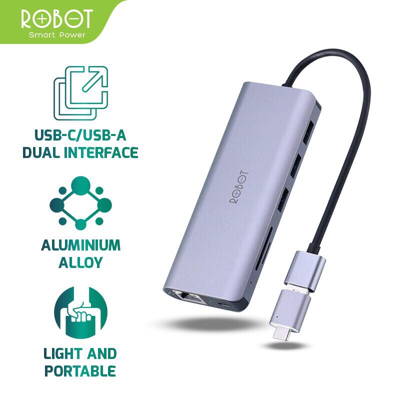 ROBOT - HT370 Multiport 7 in1 USB Type C HUB Adapter Lightweight &amp; Portable Space grey-Garansi 1 Thn