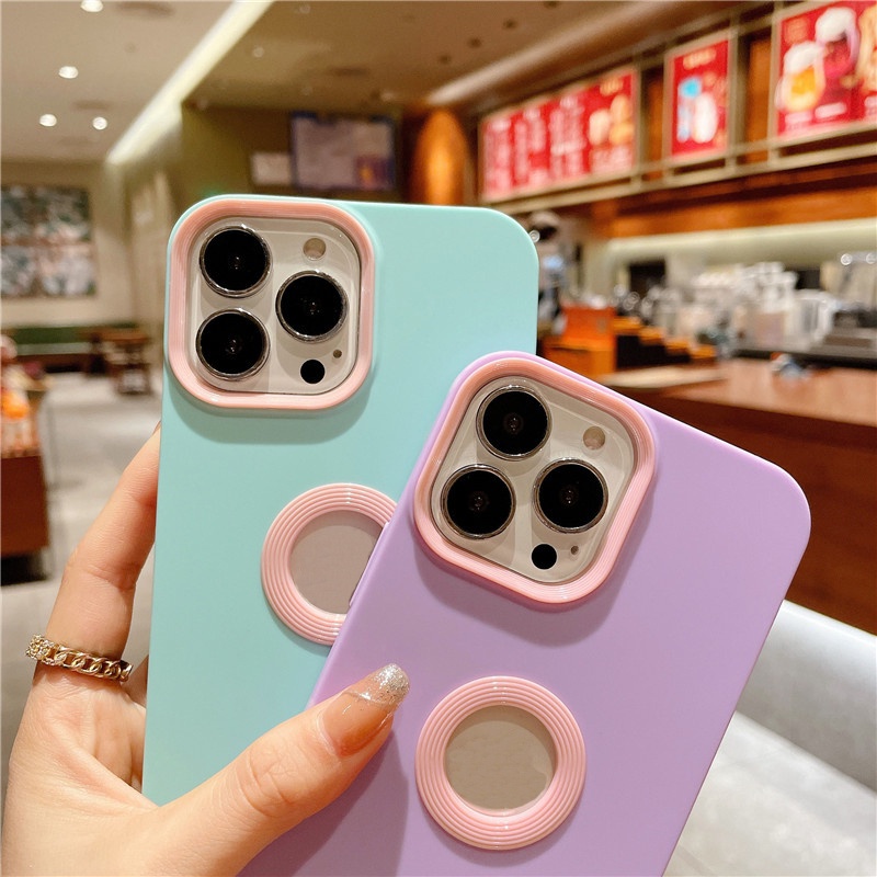 Casing iphone 11 12 13 pro max Xs max XR 7 8 plus Se20 Motif logo Macaron hollow