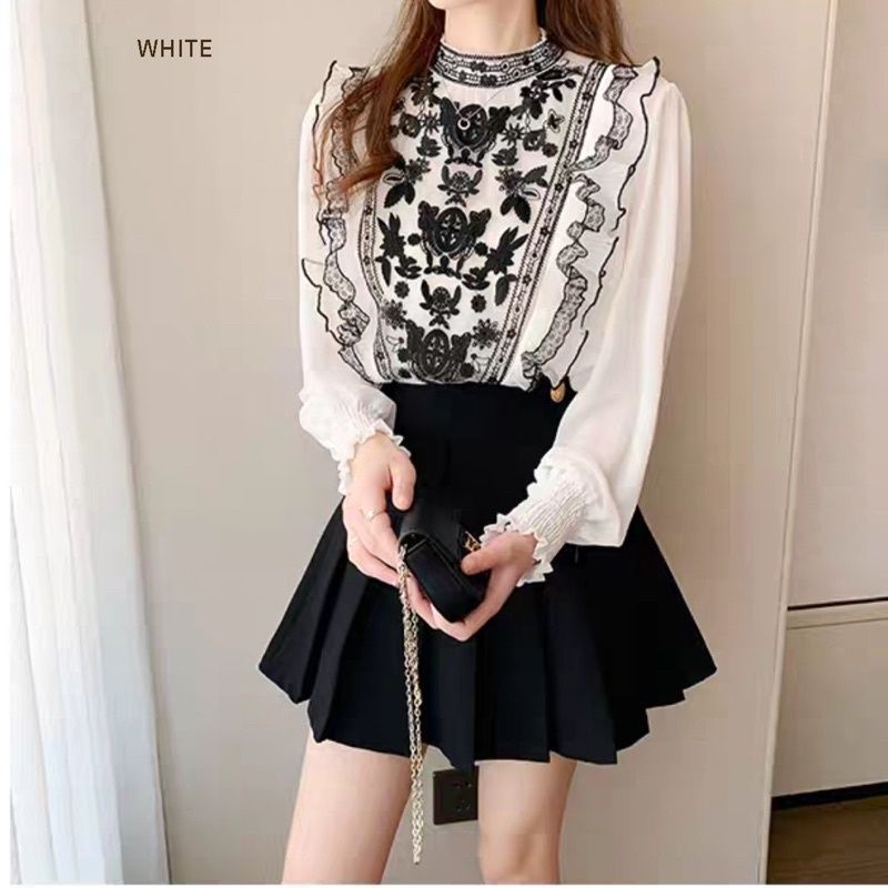 MDLV ~ 7656 STELLY EMBROIDERED TOP ATASAN LENGAN PANJANG CEWEK FASHION IMPORT WANITA